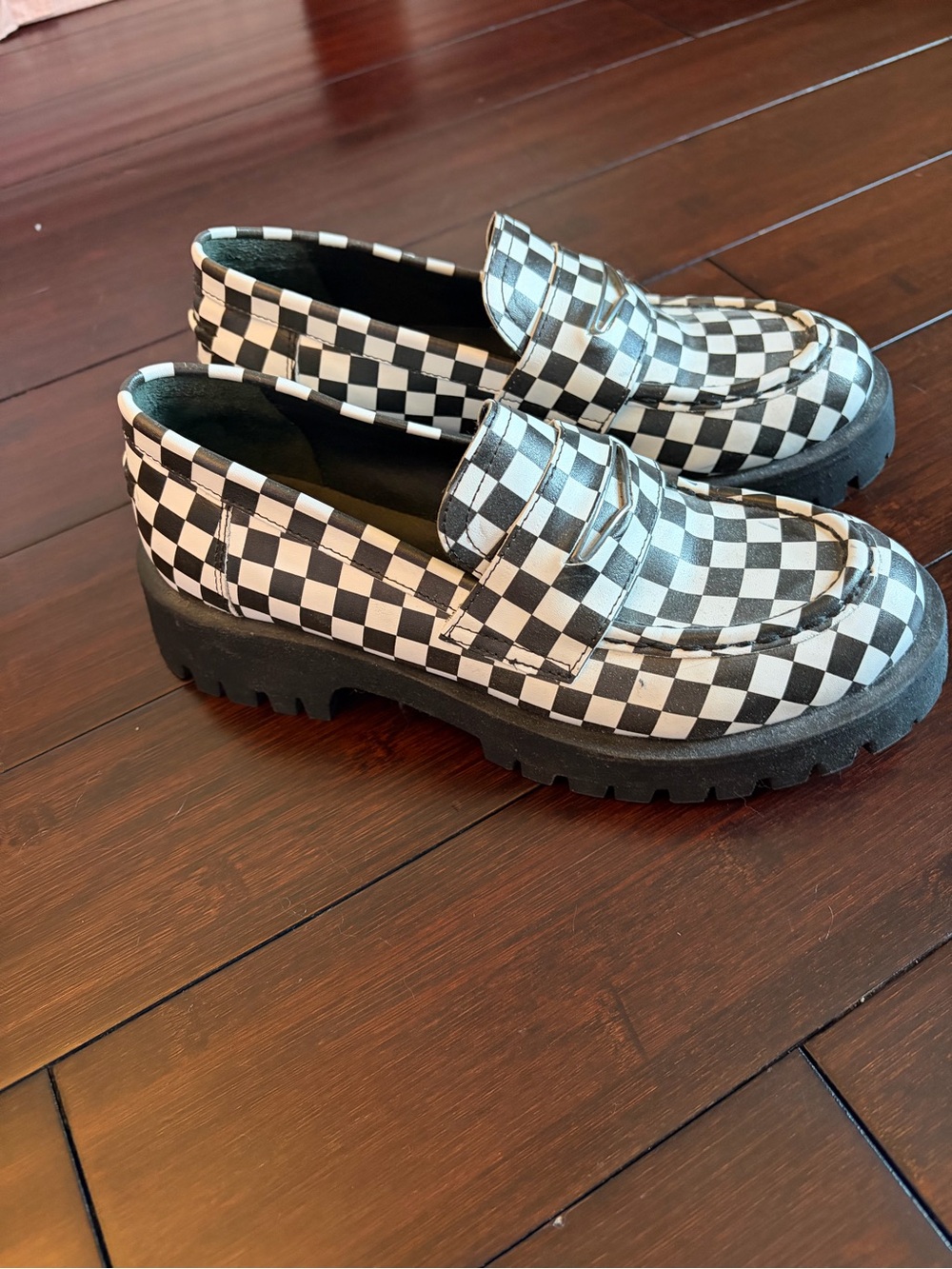 Steve Madden Checkerboard Penny Loafers - Black and White